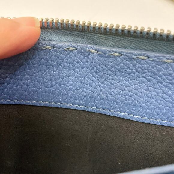 Fendi Romano Selleria Zip Around Wallet Continental Blue Calfskin Thick Stitches - Picture 13 of 15